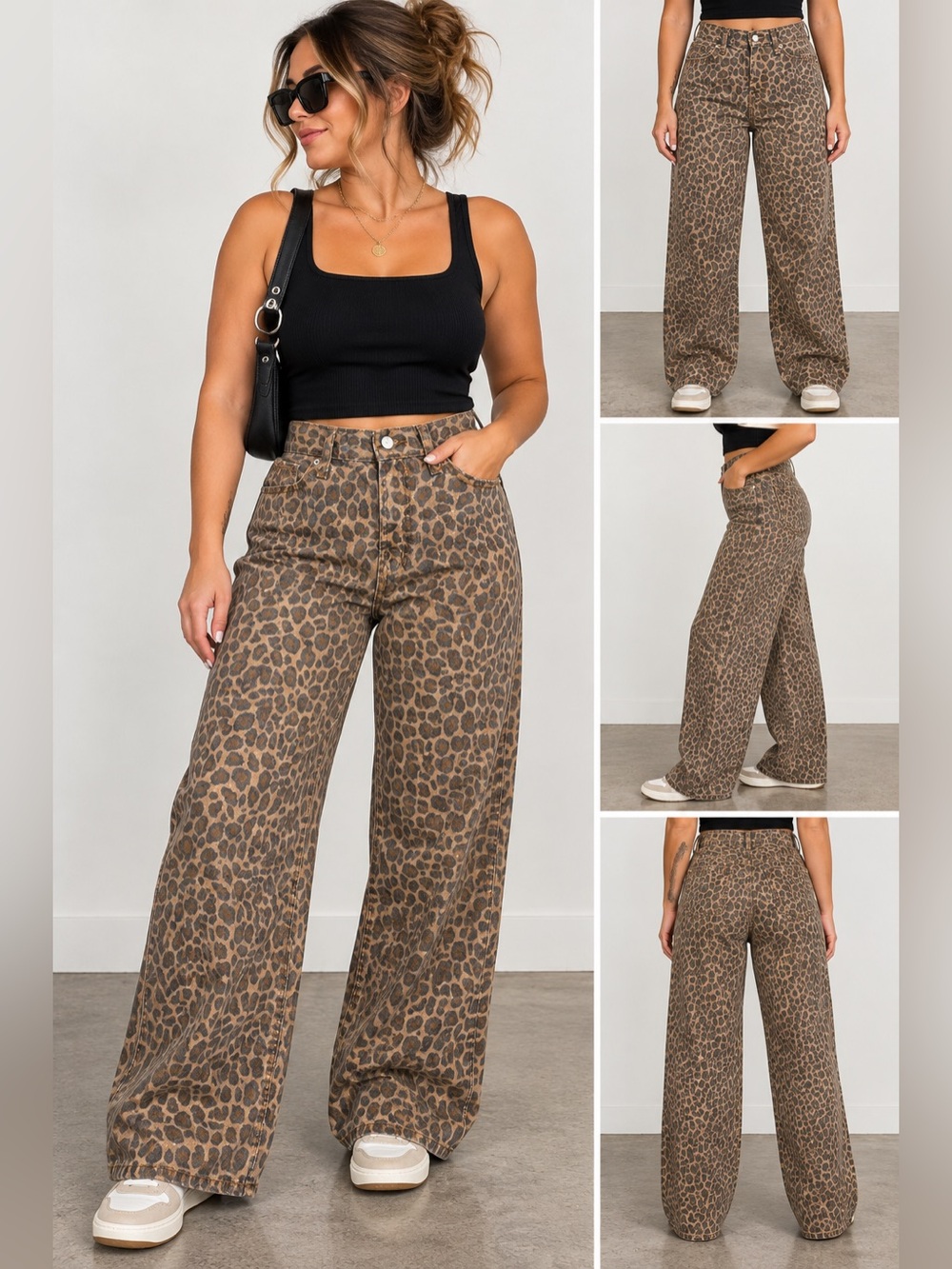 Old Navy Leopard Print High Rise Baggy Wide Leg Jeans Size 10 Tall